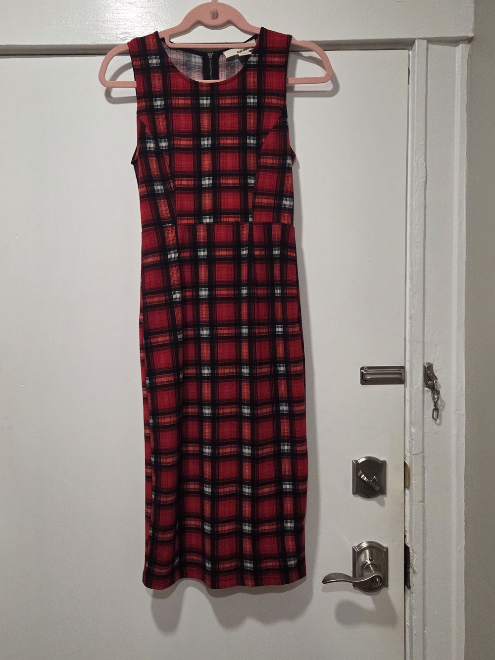 Sans Souci Red and Black Plaid Sleeveless Midi Dress